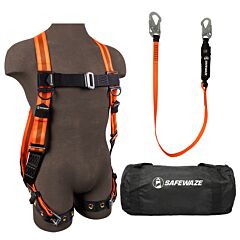 Safewaze 019-3034 V-Line Bag Combo With Full Body Harness: 1D, Mb Chest, Tb Legs, Universal Size, 6' Lanyard: Snap Hooks, 20" Duffle Bag