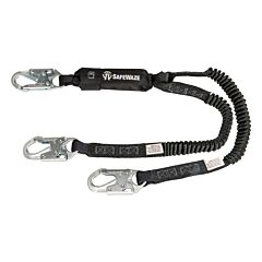 Safewaze Fs88761-Ff Pro 6' Stretch Energy Absorbing Lanyard, 12' Ff Dual Leg, Steel Snap Hooks