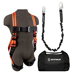 Safewaze 020-3129 V-Line Bag Combo With Full Body Harness: 1D, Mb Chest, Mb Legs, Universal Size, 6' Lanyard: Snap Hook, 13" Duffle Bag