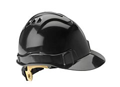 Gateway Safety 72207 Serpent Safety Helmet, Cap Style, Unvented, Black Shell, Ratchet Suspension