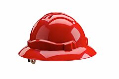 Gateway Safety 72402 Serpent Safety Helmet, Full Brim, Unvented, Red Shell, Ratchet Suspension
