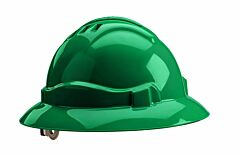 Gateway Safety 72405 Serpent Safety Helmet, Full Brim, Unvented, Green Shell, Ratchet Suspension
