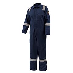 Black Stallion Cf2118-Nv-Sml 7 Oz. Flame-Resistant Cotton Reflective Tape Coveralls, Navy, Size Small