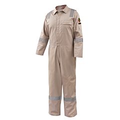 Black Stallion Cf2118-St-Sml 7 Oz. Flame-Resistant Cotton Reflective Tape Coveralls, Stone, Size Small