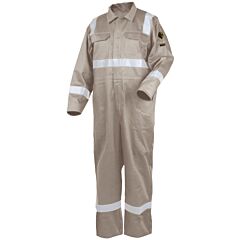 Black Stallion Cf2216-St-Sml 9 Oz. Flame-Resistant Cotton Reflective Tape Coveralls, Stone, Size Small