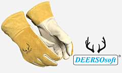 Weldas 10-2374 Deersosoft Tig/Mig Gloves, Deerskin Palm, Cowhide Back, 3" Cuff, Tan/Pearl