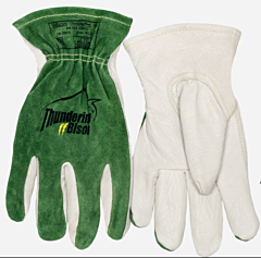 Weldas 10-2633 Thundering Bison Drivers Gloves, Bison Palm, Cowhide Back, Pearl With Green