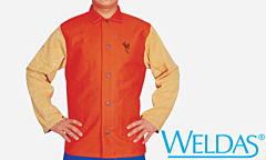 Weldas 33-6744 Cool Flame Retardant 30"-32" Jacket, Cotton With Leather Sleeves, Safety Orange