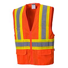 Portwest Us371 Tulsa Contrast Hi-Vis Mesh Vest, Class 2, Orange, Size 2X-Large