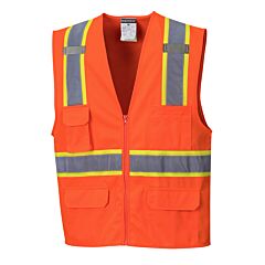 Portwest Us372 Jackson Contrast Hi-Vis Vest, Class 2, Orange, Size Large