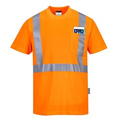 Portwest S190 Hi-Vis Pocket T-Shirt, Class 2, Orange, Size Large