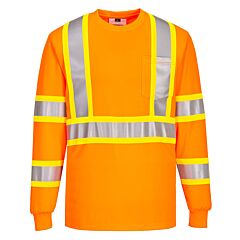 Portwest Ca111 X Back Contrast Tape Long Sleeve T-Shirt, Orange, Size Medium