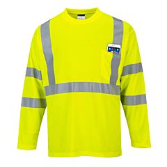 Portwest S191 Hi-Vis Long Sleeve Pocket T-Shirt, Class 3, Yellow, Size Large