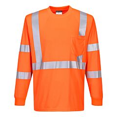 Portwest S192 Hi-Vis Long Sleeve Ribbed Cuff T-Shirt, Class 3, Orange, Size Large