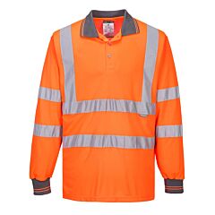 Portwest S277 Hi-Vis Long Sleeve Polo Shirt, Class 3, Orange, Size Medium