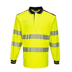 Portwest T184 Pw3 Hi-Vis Long Sleeve Polo Shirt, Class 3, Yellow/Black, Size 3X-Large