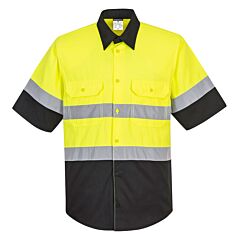Portwest E067 Two Tone Short Sleeve Ansi Work Shirt, Yellow/Black, Size Large