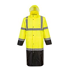 Portwest Uh446 Hi-Vis Contrast Rain Coat 48", Class 3, Yellow/Black, Size 3X-Large