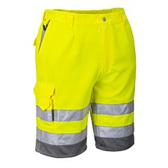 Portwest E043 Hi-Vis Polycotton Shorts, Yellow/Gray, Size Medium