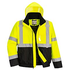 Portwest Us363 Hi-Vis Two Tone Bomber Jacket, Class 3, Yellow/Black, Size 3X-Large