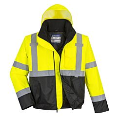 Portwest Us363 Hi-Vis Two Tone Bomber Jacket, Class 3, Yellow/Black Tall, Size 2X-Large