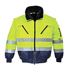 Portwest Pj50 Hi-Vis 3-In-1 Pilot Jacket, Class 3, Yellow/Navy, Size 2X-Large