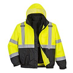 Portwest Us365 Hi-Vis Premium 3-In-1 Bomber, Class 3, Yellow/Black Tall, Size 3X-Large