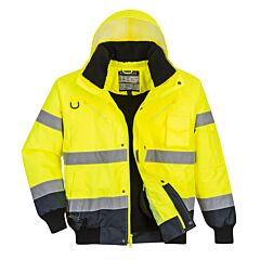 Portwest Uc465 Hi-Vis Contrast Bomber Jacket, Class 3, Yellow/Navy, Size 5X-Large