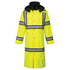 Portwest Uh447 Hi-Vis Reversible Rain Coat 48", Class 3, Yellow/Black, Size Medium