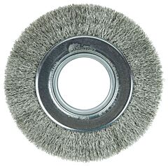 Weiler 06440 Medium Crimped Wire Wheel, 6 In D X 1 In W, .0104 In Stainless Steel, 6,000 Rpm