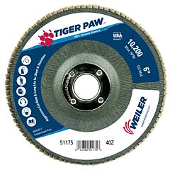 Weiler 51175 Tiger Paw™ Ty29 Coated Abrasive Flap Disc, 6 In, 40 Grit, 7/8 In Arbor