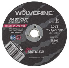 Weiler 56064 Wolverine® Thin Cutting Wheel, 3 In Dia, 24 Grit, Aluminum Oxide