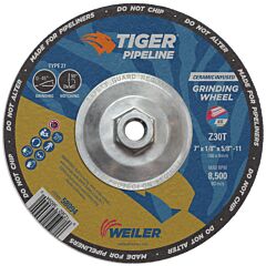 Weiler 58094 Tiger® Pipeliner Grinding Wheel, 7 In Dia X 1/8 In Thick X 5/8 In-11 Hub, Z30T, Type 27