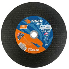 Weiler 58028 Tiger® Zirc Rail Type 1 High Speed Saw Large Cutting Wheel, 14 In Dia X 1/8 In, 1 In Arbor Hole, Z24U