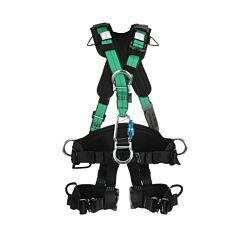 Msa 10150455 Gravity Suspension Harness, Aluminum Back, Front, Ventral & Hip D-Rings, Lumbar, Shoulder & Leg Padding, Green Web, Large