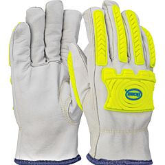 Boss 09-Lc571Mp Goatskin Leather Driver'S Gloves, Hppe Cut Liner, Hi-Vis Green, A5, Tpr, Size Medium