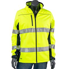 Bisley 333W6059T Ansi Type R Class 3 Women'S Contoured Softshell Jacket, Hi-Vis Yellow, Size Large