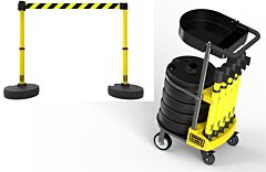Banner Stakes Pl4008T Plus Cart Package With Tray, Yellow/Black Diagonal Stripe Banner