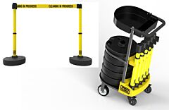 Banner Stakes Pl4005T Plus Cart Package With Tray, Yellow "Cleaning In Progress" Banner