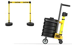Banner Stakes Pl4122 Plus Cart Package, Yellow Double-Sided "Caution" Banner