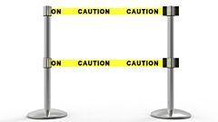 Banner Stakes Al6201C-D Qline Retractable Dual Belt Barrier X2, Polished Chrome Post, Yellow "Caution"