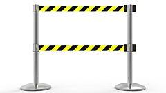 Banner Stakes Al6203C-D Qline Retractable Dual Belt Barrier X2, Polished Chrome Post, Yellow/Black Diagonal Stripe