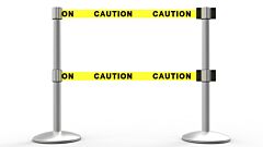 Banner Stakes Al6201M-D Qline Retractable Dual Belt Barrier X2, Matte Post, Yellow "Caution"