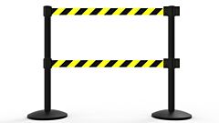 Banner Stakes Al6203B-D Qline Retractable Dual Belt Barrier X2, Black Post, Yellow/Black Diagonal Stripe