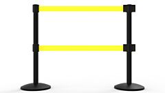 Banner Stakes Al6204B-D Qline Retractable Dual Belt Barrier X2, Black Post, Blank Yellow Belt