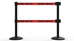Banner Stakes Al6206B-D Qline Retractable Dual Belt Barrier X2, Black Post, Red "Danger - Keep Out"