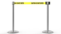 Banner Stakes Al6202C Qline Retractable Belt Barrier X2, Polished Chrome Post, Yellow "Caution - Do Not Enter"