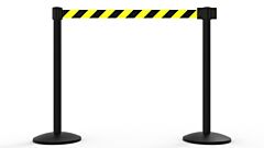 Banner Stakes Al6203B Qline Retractable Belt Barrier X2, Black Post, Yellow/Black Diagonal Stripe