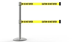 Banner Stakes Al6102C-D Qline Retractable Dual Belt Barrier, Polished Chrome Post, Yellow "Caution - Do Not Enter"