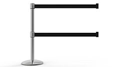 Banner Stakes Al6108C-D Qline Retractable Dual Belt Barrier, Polished Chrome Post, Blank Black Belt